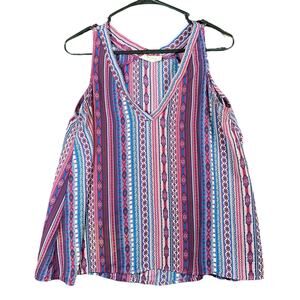 No Comment Womens Blouse Purple Tribal Stripe V Neck Sleeveless Tank Medium